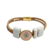 Bratara dama din pluta cu pietre ceramice albe