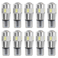 Set 10 Buc Led T10 6 SMD, W5W, Canbus, 12V, Pentru Pozitie, Plafoniere, Portbagaj, Lumina Albastru KRU115