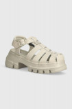 Tommy Jeans sandale de piele TJW FISHERMAN SANDAL femei, culoarea bej, EN0EN02542