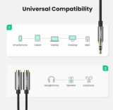 CABLU audio Ugreen, &quot;AV123&quot; stereo 3.5 mm jack (T) la 2 x 3.5 mm jack (M), 0.20 m, conectori auriti, negru &quot;10532&quot; (timbru verde 0.18 lei) - 695730381
