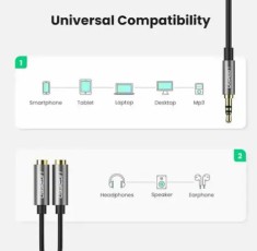 CABLU audio Ugreen, &amp;quot;AV123&amp;quot; stereo 3.5 mm jack (T) la 2 x 3.5 mm jack (M), 0.20 m, conectori auriti, negru &amp;quot;10532&amp;quot; (timbru verde 0.18 lei) - 695730381 foto