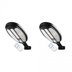 Комплект 2 соларни лампи 100 LED SMD, 30W, сензор за движение, дистанционно управление, 3 режима на светене, бутон ON/OFF