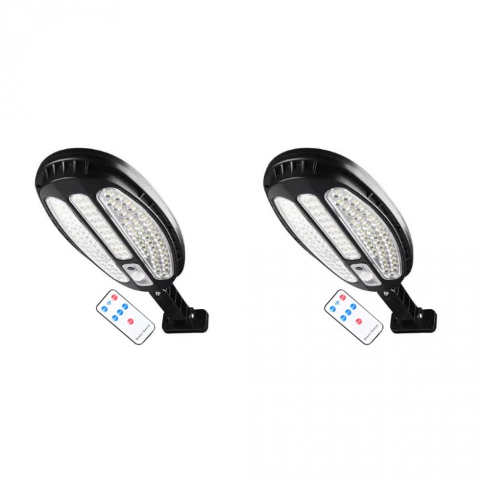 Комплект 2 соларни лампи 100 LED SMD, 30W, сензор за движение, дистанционно управление, 3 режима на светене, бутон ON/OFF