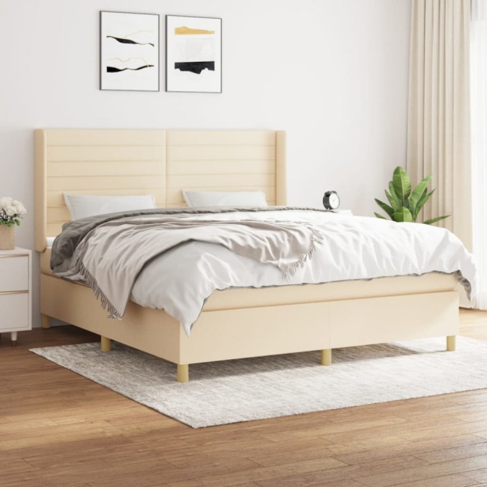 vidaXL Pat box spring cu saltea, crem, 160x200 cm, material textil 3132086