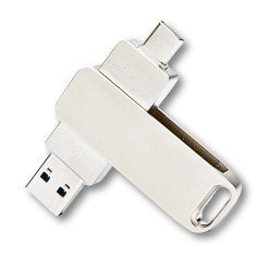 Memorie USB Dual Drive pentru Smartphone-uri, Tablete si Calculatoare SpectrumPoint&reg;, 256 GB, USB 3.1, USB Type-C, Metal, Argintiu