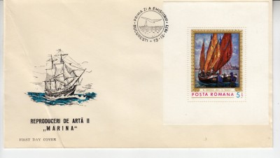 C12 - FDC Romania - Reproduceri de arta II Marina colita dantelata LP949 - 1977 foto