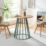 Masa dining rotunda Lensuu 80 cm verde pastel si aspect stejar