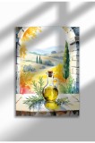 Imprimeu pe p&acirc;nză fără ramă cu natură &icirc;n bucătărie, ulei de măsline și ierburi Vista, format A3, poster de perete mediteranean | A3 (29.7 x 42 cm)