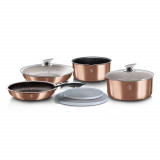 Set oale, cratite si tigai marmorate, 9 piese, din aluminiu forjat, Metallic Edition Rose Gold (Cupru), Berlinger Haus, BH 6147