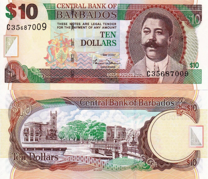 BARBADOS 10 dollars 2007 UNC!!!