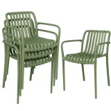 Outsunny Set 4 Scaune de Grădină Stivuibile din Plastic Anti-UV, Scaune pentru Pr&acirc;nz &icirc;n Exterior cu Spătar Ergonomic cu Lamele și M&acirc;nere, pentru Teras