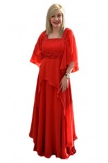 Rochie de ocazie lunga, marimi mari, cu insertie de margele pe rosu foto