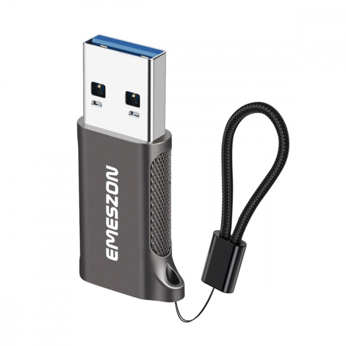 Adaptor cablu Type-C, Emeszon&reg;, Converteste OTG Type-C sau USB-C la USB 3.2, transfer date pana la 10 Gbps, aliaj zinc, gri