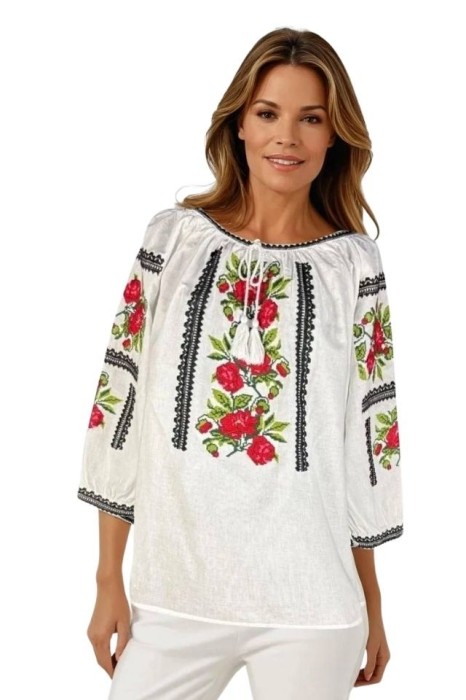Bluza dama tip ie 257 alb/roz marimea S