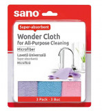 Lavete Universale Microfibra - Sano Wonder Cloth for All-Purpose Cleaning Microfiber, 3 buc