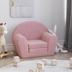 vidaXL Canapea extensibila pentru copii, roz, plu? moale foto