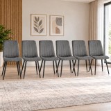 Cumpara ieftin Set 6 Scaune Artool Lava, Catifea Gri, Picioare Metal Negru, 43x51x90 cm
