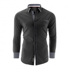 Camasa pentru barbati, neagra, slim fit, elastica, casual, cu guler - catania foto