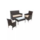 Set mobilier gradina/terasa, maro, ratan, 1 masa, 2 fotolii, 1 canapea, Mokka, Artool