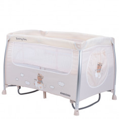 Patut pliabil KikkaBoo cu doua nivele si accesorii incluse Dreamy Bear Beige