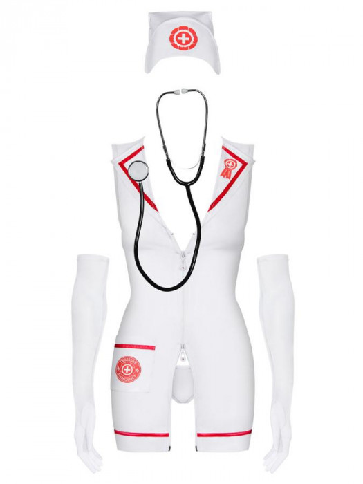 Costum Doctorita Sexy, Alb Cu Rosu, S/M