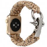Curea iUni compatibila cu Apple Watch 1/2/3/4/5/6/7, 40mm, Elastic Paracord, Rugged Nylon Rope, Cream