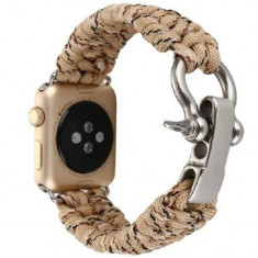 Curea iUni compatibila cu Apple Watch 1/2/3/4/5/6/7, 40mm, Elastic Paracord, Rugged Nylon Rope, Cream