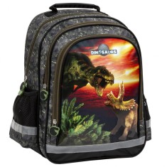 Ghiozdan ergonomic de baieti pentru scoala, Derform, 3 compartimente, model Dinozauri PL15BDN18