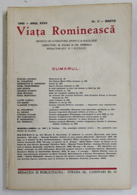 VIATA ROMANEASCA , REVISTA DE LITERATURA , STIINTA SI IDEOLOGIE , ANUL XXXII , NR. 3 , MARTIE , 1940 foto