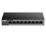 SWITCH PoE D-LINK Unmanaged 8 porturi 10/100Mbps (8 PoE) + 1 x Gigabit Uplink, carcasa metalica, &quot;DSS-100E-9P&quot;(timbru verde 2 lei)