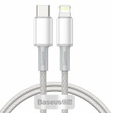 CABLU alimentare si date Baseus High Density Braided,Fast Charging Data Cable pt. smartphone,USB Type-C la Lightning PD 20W, braided, 1m, alb &quot;CATLGD-