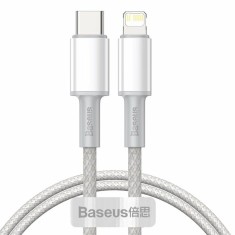 CABLU alimentare si date Baseus High Density Braided,Fast Charging Data Cable pt. smartphone,USB Type-C la Lightning PD 20W, braided, 1m, alb &quot;CATLGD-