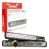 Lumini de zi LED AMiO DRL 501 HP, 12/24V, 5 x SMD 1W pe lampa, 5600K alb, 187 x 23,5 x 46 mm, omologare E24, rezistente la apa
