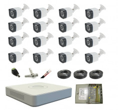 Kit profesional 16 camere supraveghere Full HD 1080p, Exterior + XVR Full HD Pentabrid + Cablu + Sursa + Mufe/Conectori foto