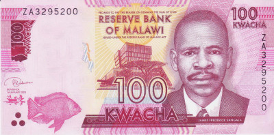 Bancnota Malawi 100 Kwacha 2020 - P65 UNC ( replacement - serie ZA ) foto