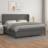 Cumpara ieftin Pat box spring cu saltea, gri, 200x200 cm, piele ecologică