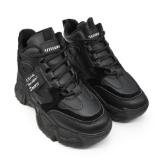 Pantofi sport dama inalti, cu platforma, piele ecologica, PS021, Negru, 38 EU foto