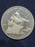 D2 SOLOMON ISLAND 5 dollars 1999/Elizabeth II Ship of Death / Argint .800 , 20.1 g /ex proof/ monedă din foto