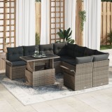 VidaXL Set de 9 Piese Sofa de Grădină cu Perne Ratan Gri Poli, vidaXL Sofa de Grădină pentru 2 Persoane cu Spațiu de Depozitare &amp; Perne Ratan Gri Poli