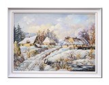 Cumpara ieftin Tablou peisaj iarna pictat manual inramat, 80x60cm ulei pe panza, Stefan Bilibou, rama lemn, certificat de autenticitate
