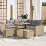 Set de canapea pentru grădină vidaXL cu 8 piese și perne bej din poli ratan acacia, Set de dining pentru grădină vidaXL cu 3 piese și perne bej din po