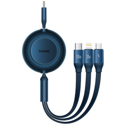 Cabl incarcare/transfer 3 in 1 Baseus Bright Mirror 2, USB - Micro-USB/Lightning/USB Type-C, 3.5A, 1.1m, Albastru foto