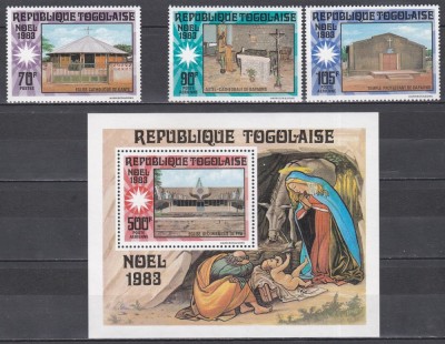 Togo 1983 - Crăciun - Biserici togoleze, Serie + PA + Colita, MNH foto