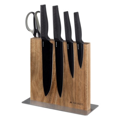 Suport magnetic pentru cutite pe doua fete din lemn de salcam, 22.5 x 22 cm, 50416.025.02 foto