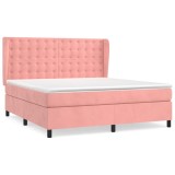 Cumpara ieftin Pat box spring cu saltea, roz, 160x200 cm, catifea