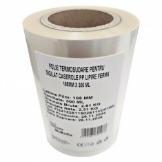 Folie termosudare pentru sigilat caserole PP, lipire ferma 185MM X 300 ML