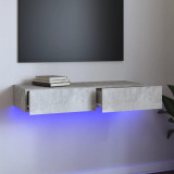 Comodă TV cu lumini LED, gri beton, 90x35x15,5 cm, vidaXL