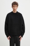 MKI MIYUKI ZOKU pulover din amestec de lana Chunky Rib Knit Crewneck barbati, culoarea negru, CHUNKY.RIB.KNIT.CRE.BL