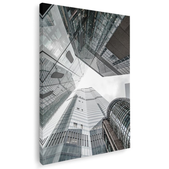 Tablou canvas zgarie-nori spre cer alb, gri, negru 1257 Tablou canvas pe panza CU RAMA 50x70 cm