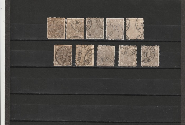 RO - 1890/91 LP 47 h - CIFRA IN PATRU COLTURI LOT 10 TIMBRE STAMPILATE 15 BANI